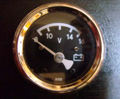 MICRO VOLT METER CHROME<br/>BLACK FACE, 48mm, FROM MMB  