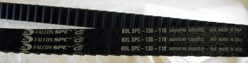 BDL REAR BELT FROM GOODYEAR, 14mm<br/>130 TOOTH, 1-1/8" WIDE, CARBON FIBER  BELT FALCON SPC 